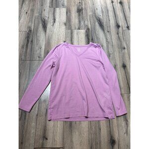 L.L. Bean Womens XL Lavender Long-Sleeve V-Neck Shirt 100% Supima Cotton Made In